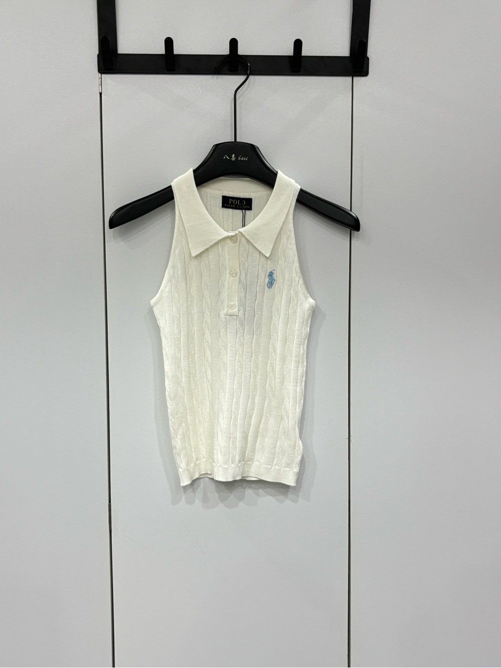 Polo by Ralph Lauren Cream Cable-Knit Sleeveless Polo Tank with Blue Logo